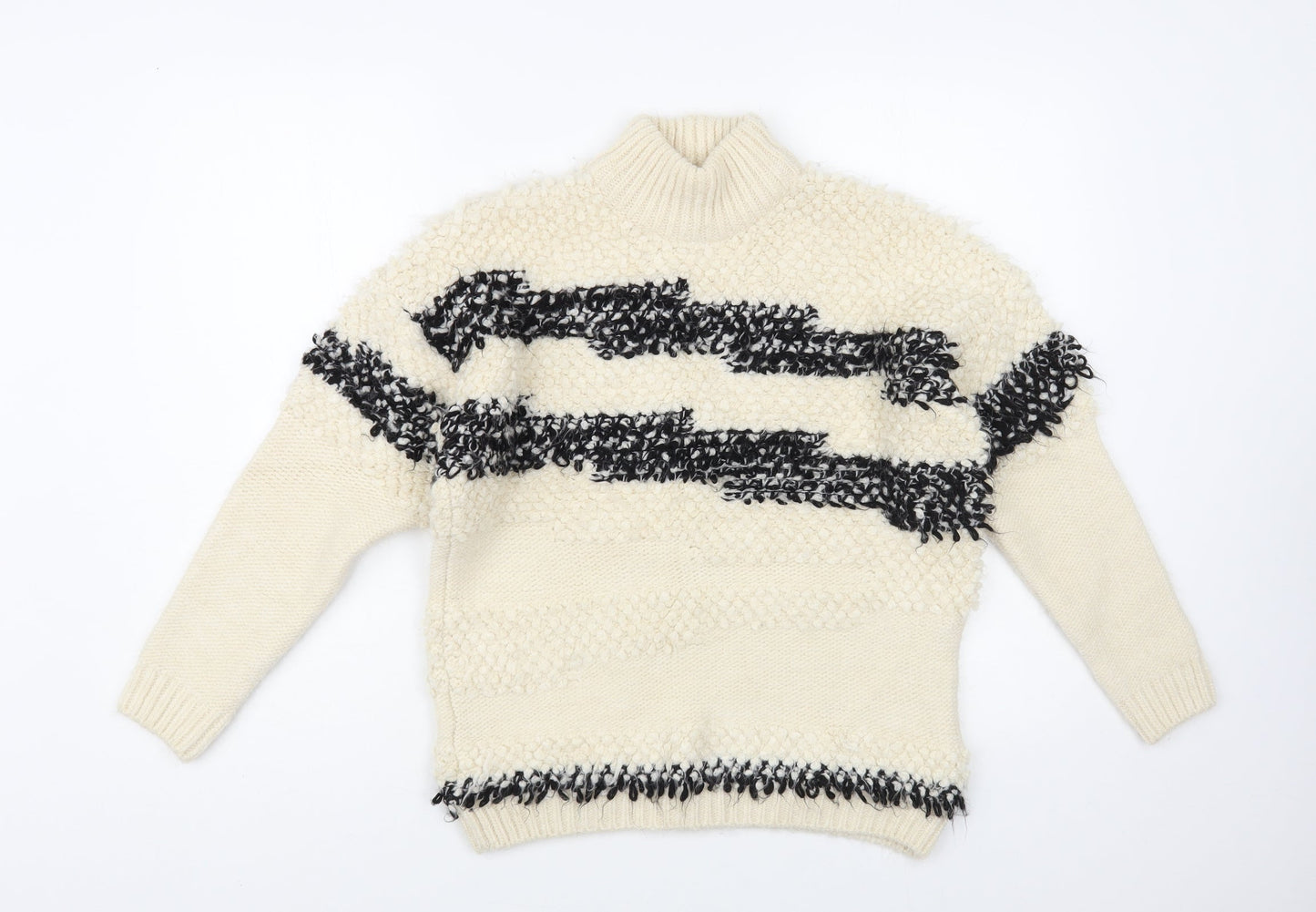 TU Womens Ivory Mock Neck Striped Acrylic Pullover Jumper Size 8