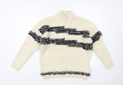 TU Womens Ivory Mock Neck Striped Acrylic Pullover Jumper Size 8