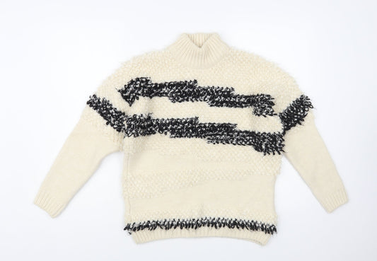 TU Womens Ivory Mock Neck Striped Acrylic Pullover Jumper Size 8