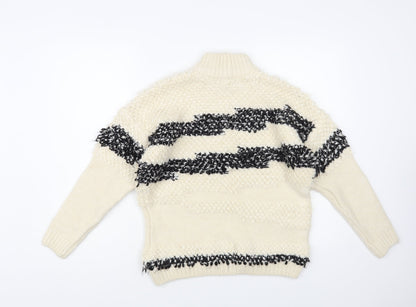 TU Womens Ivory Mock Neck Striped Acrylic Pullover Jumper Size 8