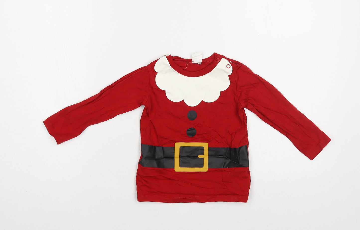 H&M Baby Red Cotton Pullover T-Shirt Size 12-18 Months Crew Neck Snap - Santa