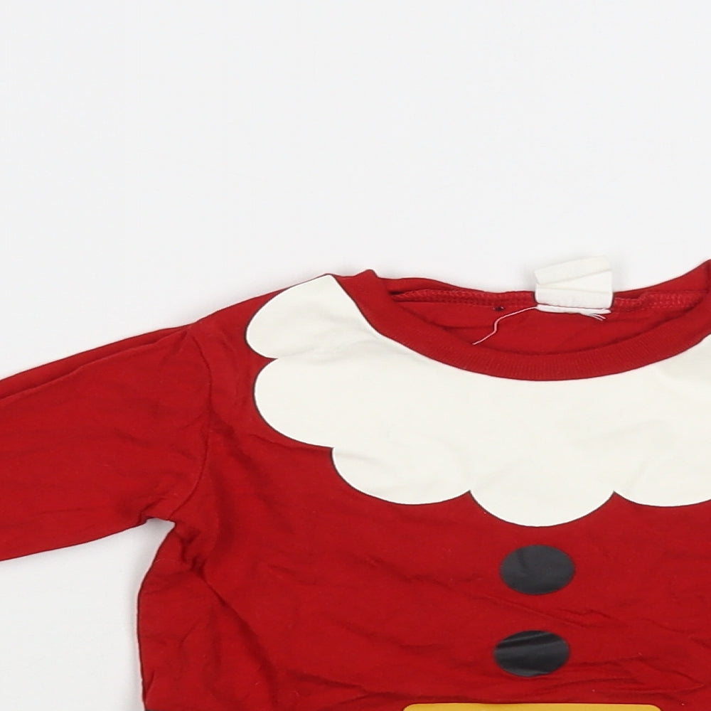 H&M Baby Red Cotton Pullover T-Shirt Size 12-18 Months Crew Neck Snap - Santa