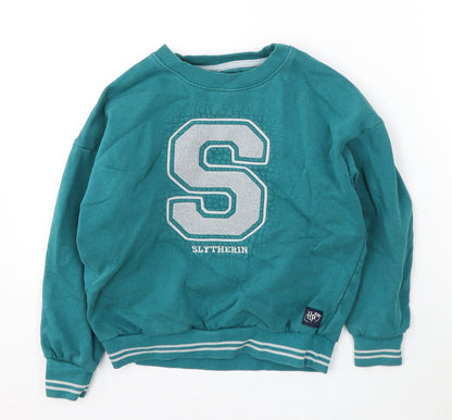 Marks and Spencer Girls Green Cotton Pullover Sweatshirt Size 8-9 Years - harry potter
