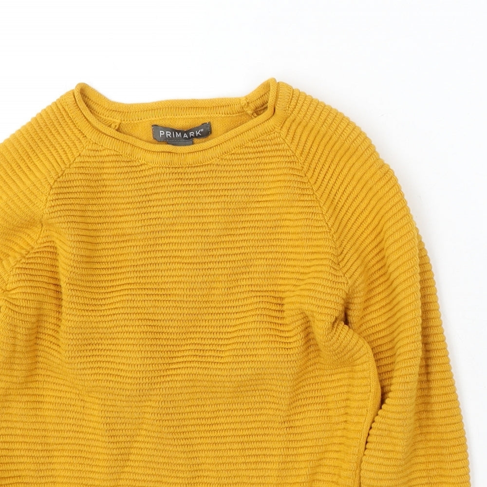 Primark Girls Yellow Round Neck Cotton Pullover Jumper Size 5-6 Years