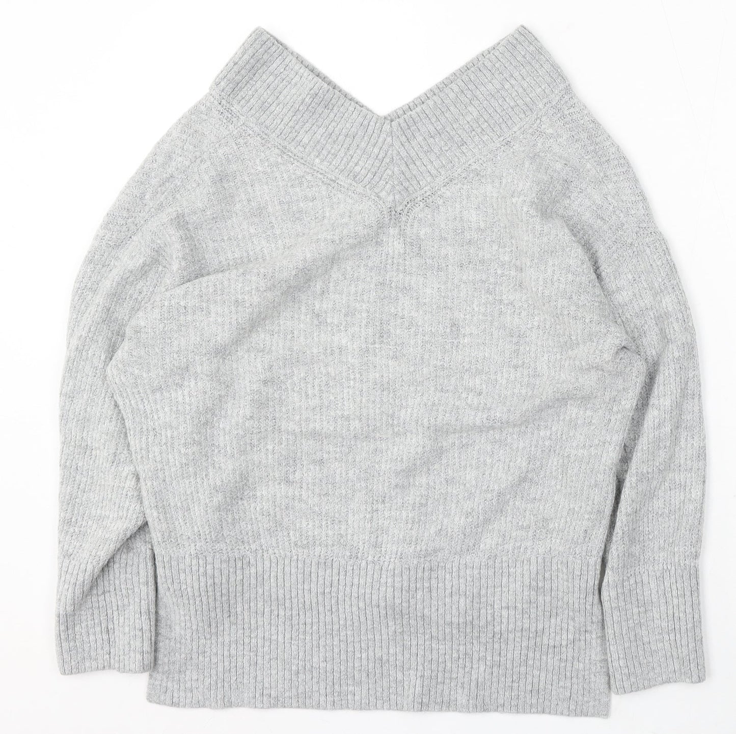 H&M Womens Grey V-Neck Acrylic Pullover Jumper Size XS