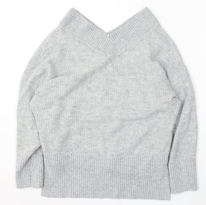 H&M Womens Grey V-Neck Acrylic Pullover Jumper Size XS