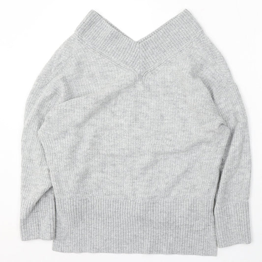 H&M Womens Grey V-Neck Acrylic Pullover Jumper Size XS