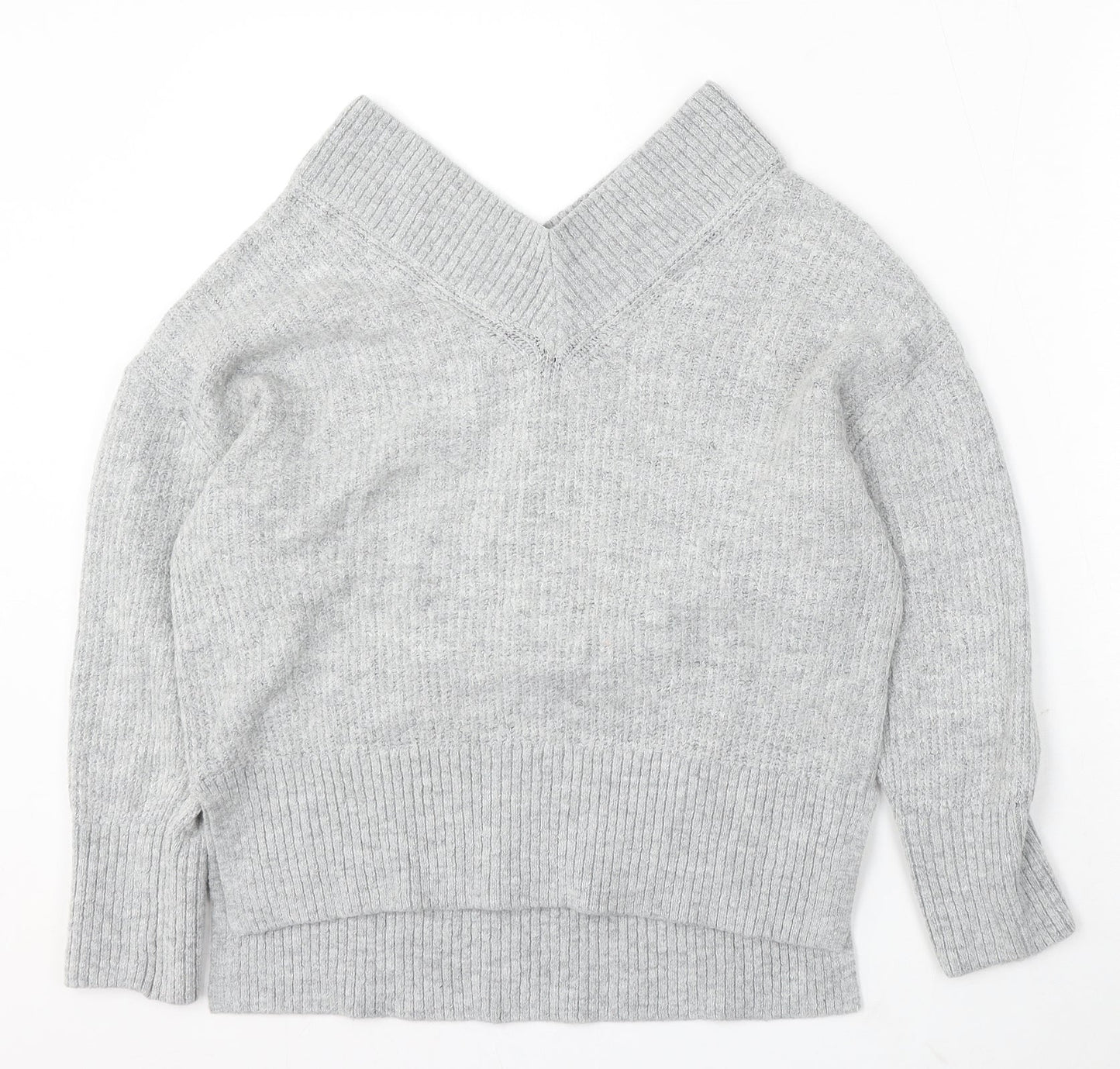 H&M Womens Grey V-Neck Acrylic Pullover Jumper Size XS