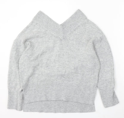 H&M Womens Grey V-Neck Acrylic Pullover Jumper Size XS