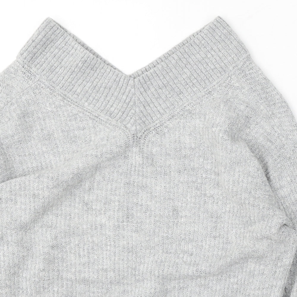 H&M Womens Grey V-Neck Acrylic Pullover Jumper Size XS
