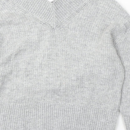 H&M Womens Grey V-Neck Acrylic Pullover Jumper Size XS