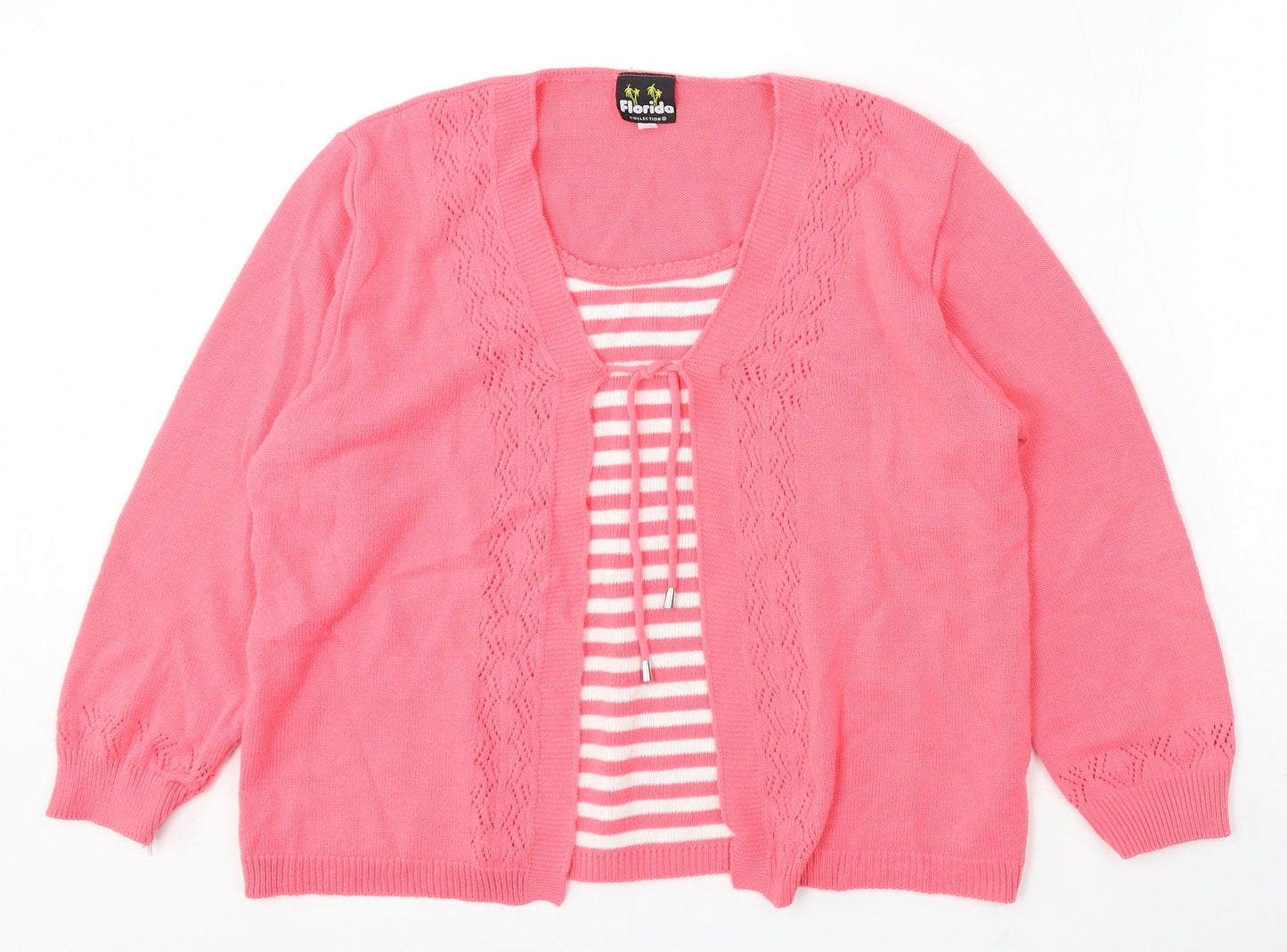 Florida Collection Womens Pink Round Neck Acrylic Cardigan Jumper Size M