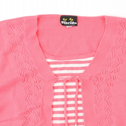 Florida Collection Womens Pink Round Neck Acrylic Cardigan Jumper Size M