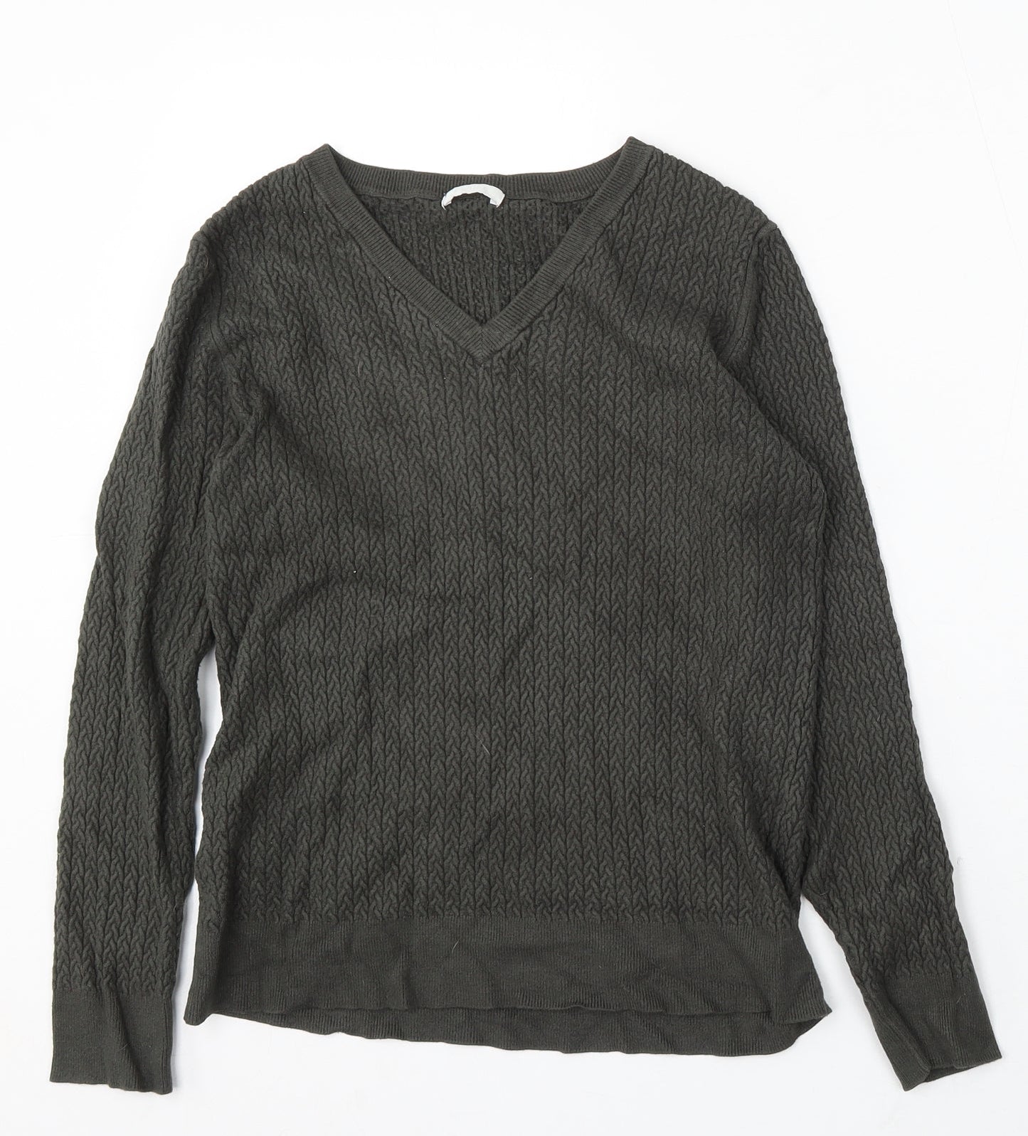 Claire Womens Green V-Neck Viscose Pullover Jumper Size S