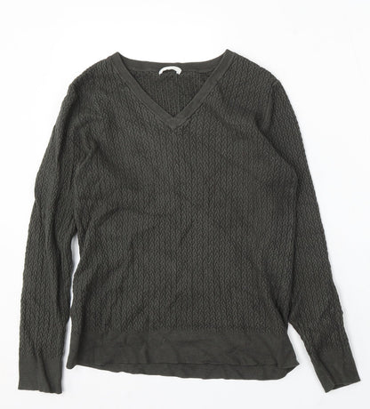 Claire Womens Green V-Neck Viscose Pullover Jumper Size S