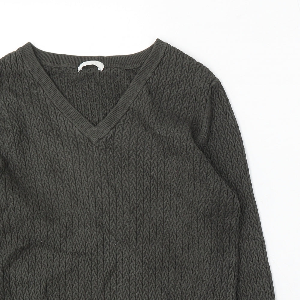 Claire Womens Green V-Neck Viscose Pullover Jumper Size S