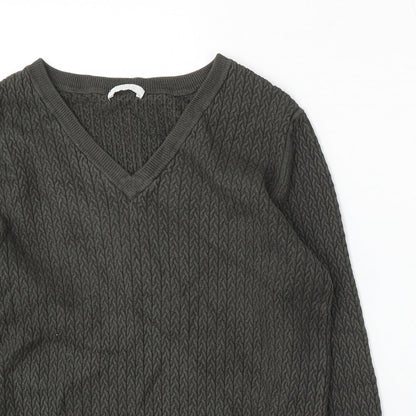 Claire Womens Green V-Neck Viscose Pullover Jumper Size S