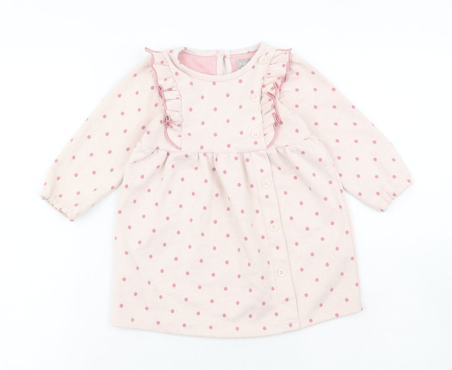 Primark Girls Pink Spotted Polyester Skater Dress Size 12-18 Months Round Neck