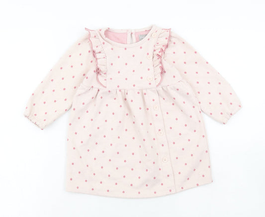 Primark Girls Pink Spotted Polyester Skater Dress Size 12-18 Months Round Neck
