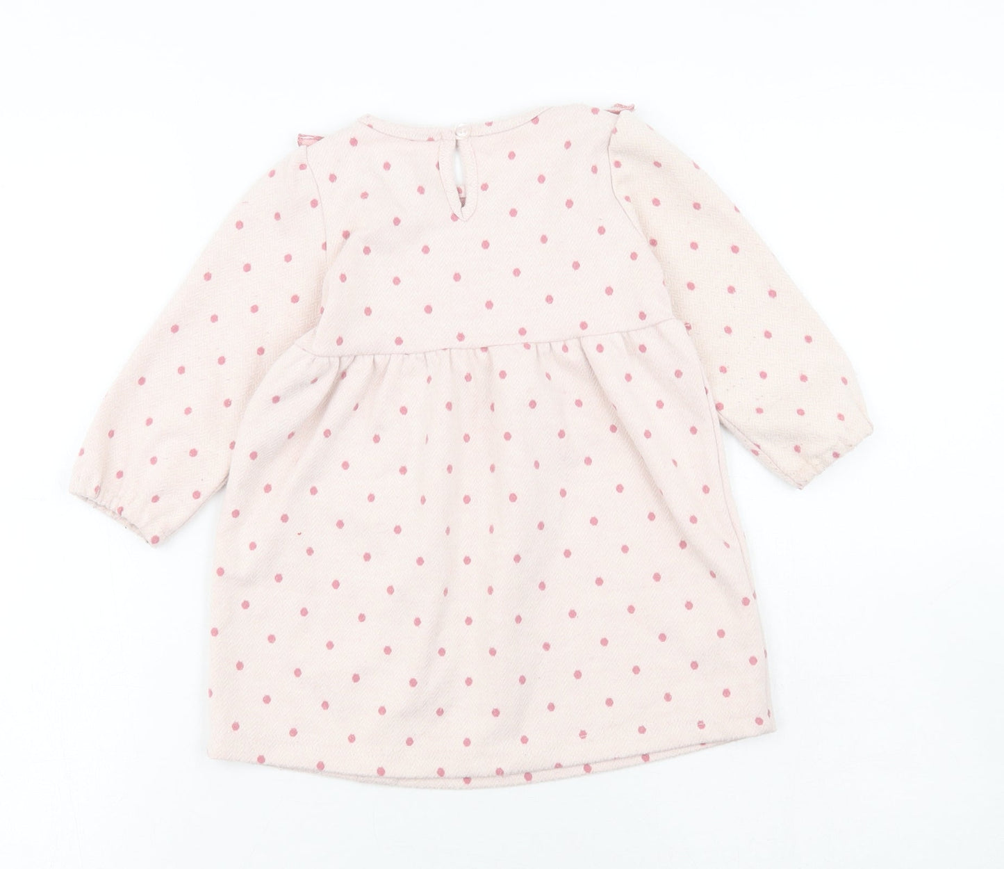 Primark Girls Pink Spotted Polyester Skater Dress Size 12-18 Months Round Neck