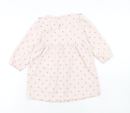 Primark Girls Pink Spotted Polyester Skater Dress Size 12-18 Months Round Neck