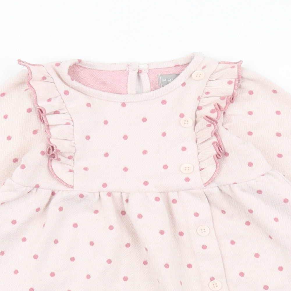 Primark Girls Pink Spotted Polyester Skater Dress Size 12-18 Months Round Neck