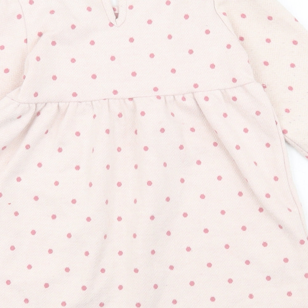 Primark Girls Pink Spotted Polyester Skater Dress Size 12-18 Months Round Neck