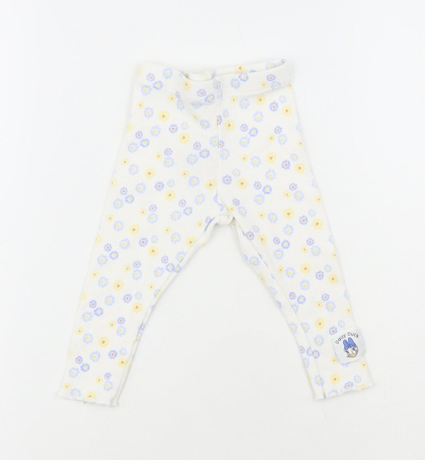 Primark White Floral Cotton Jogger Leggings Size 6-9 Months - Daisy Duck
