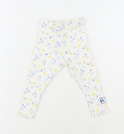 Primark White Floral Cotton Jogger Leggings Size 6-9 Months - Daisy Duck