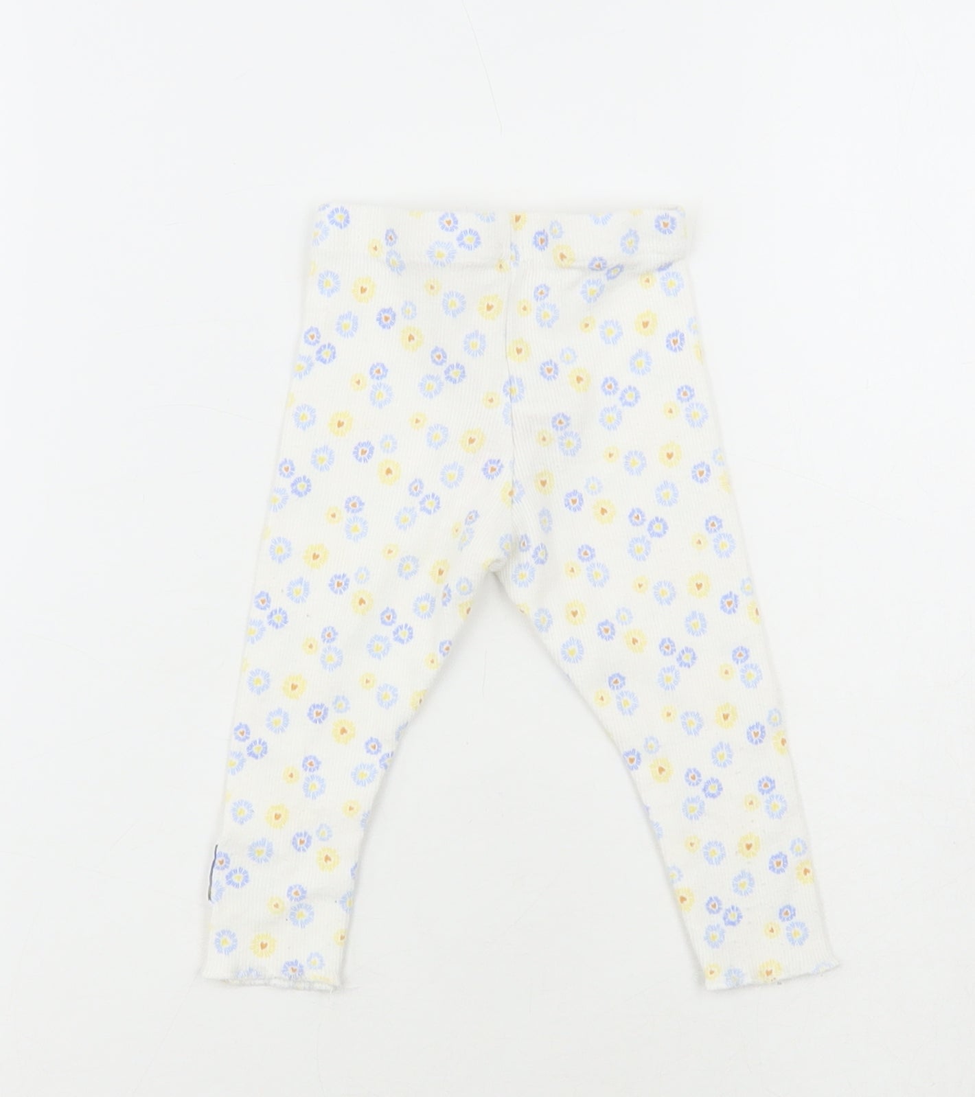 Primark White Floral Cotton Jogger Leggings Size 6-9 Months - Daisy Duck