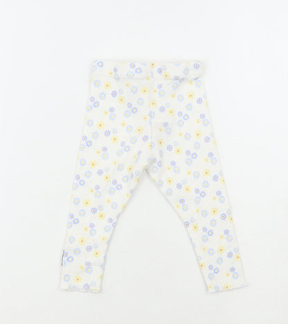 Primark White Floral Cotton Jogger Leggings Size 6-9 Months - Daisy Duck