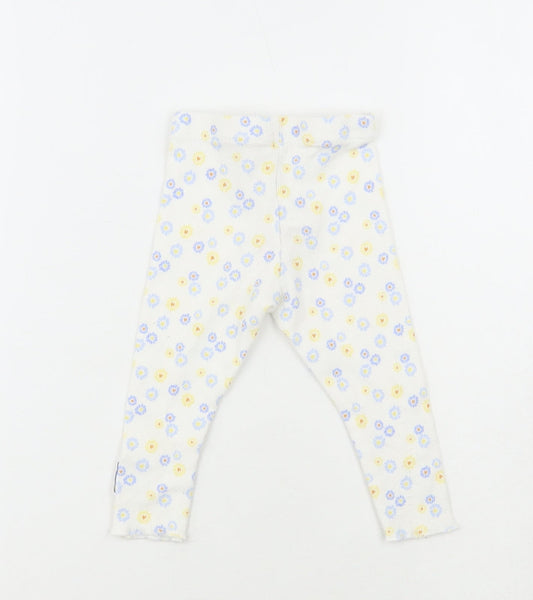 Primark White Floral Cotton Jogger Leggings Size 6-9 Months - Daisy Duck