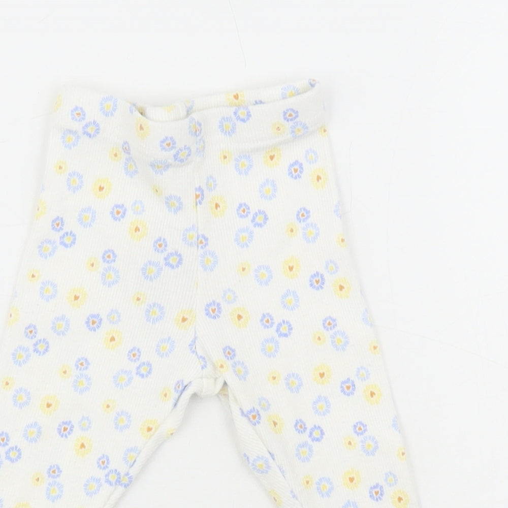 Primark White Floral Cotton Jogger Leggings Size 6-9 Months - Daisy Duck