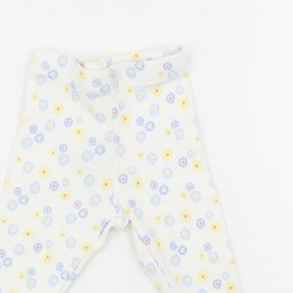 Primark White Floral Cotton Jogger Leggings Size 6-9 Months - Daisy Duck