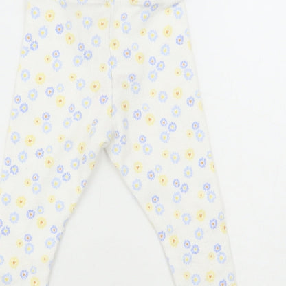 Primark White Floral Cotton Jogger Leggings Size 6-9 Months - Daisy Duck