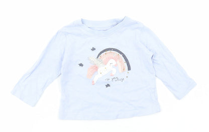 NEXT Girls Blue Cotton Basic T-Shirt Size 6-9 Months Round Neck