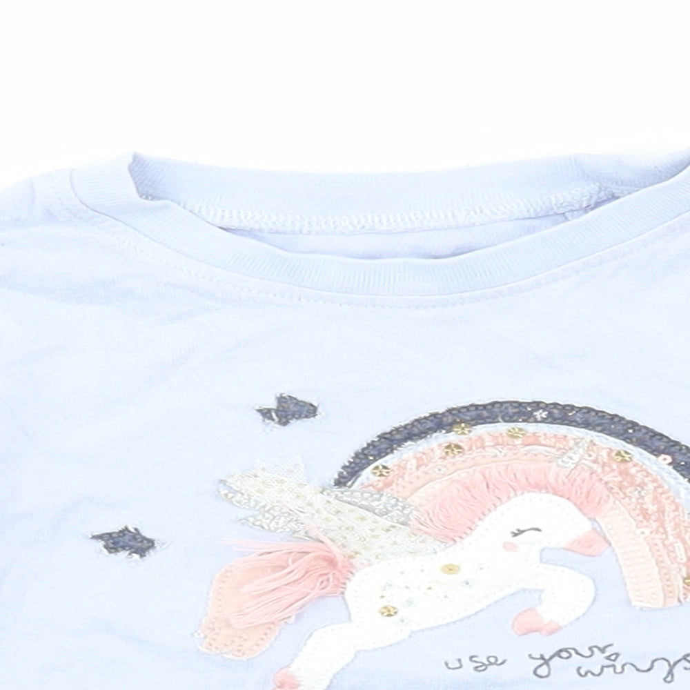 NEXT Girls Blue Cotton Basic T-Shirt Size 6-9 Months Round Neck