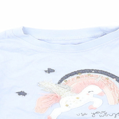 NEXT Girls Blue Cotton Basic T-Shirt Size 6-9 Months Round Neck