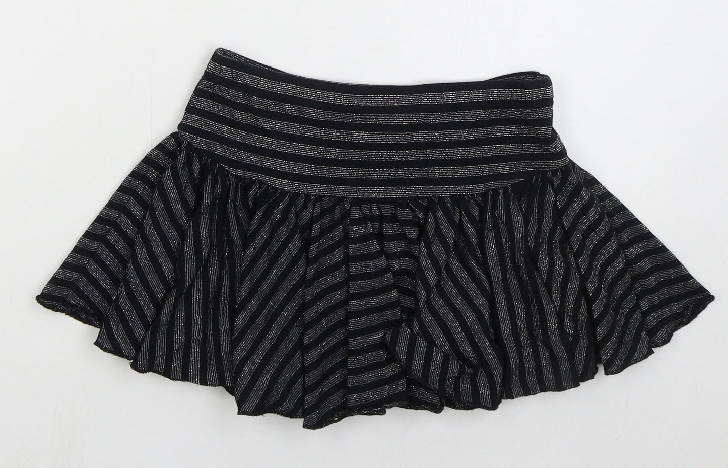 NEXT Girls Black Striped Viscose Skater Skirt Size 9 Years Regular
