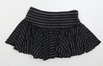 NEXT Girls Black Striped Viscose Skater Skirt Size 9 Years Regular