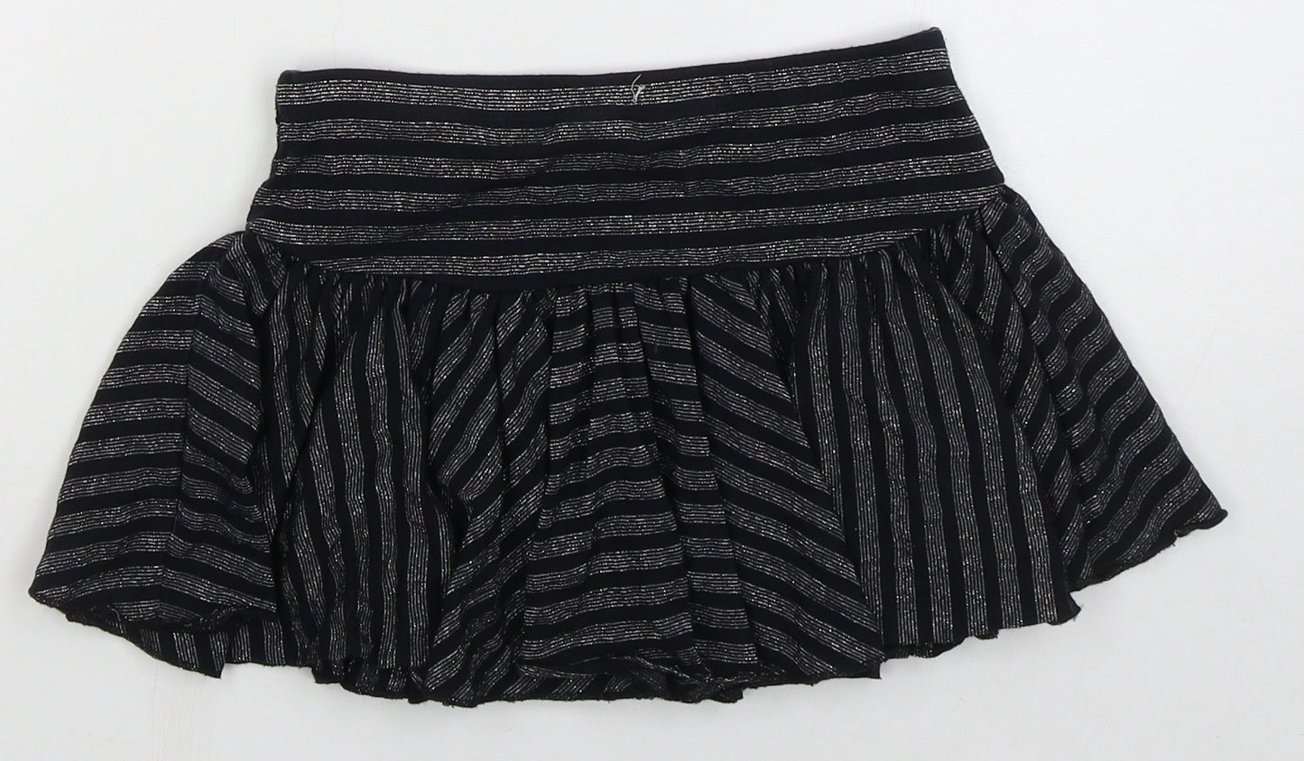 NEXT Girls Black Striped Viscose Skater Skirt Size 9 Years Regular