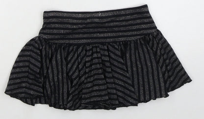 NEXT Girls Black Striped Viscose Skater Skirt Size 9 Years Regular
