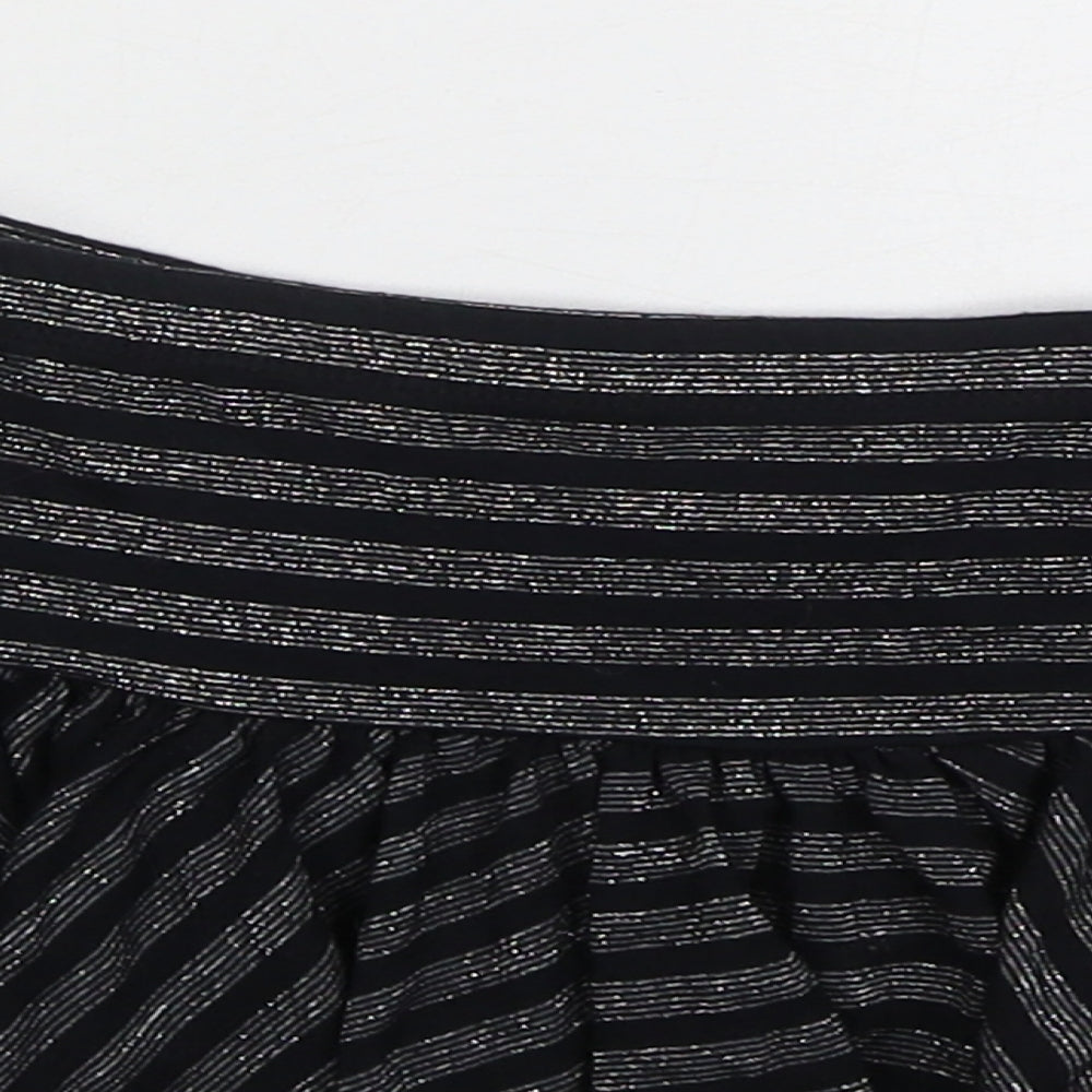 NEXT Girls Black Striped Viscose Skater Skirt Size 9 Years Regular