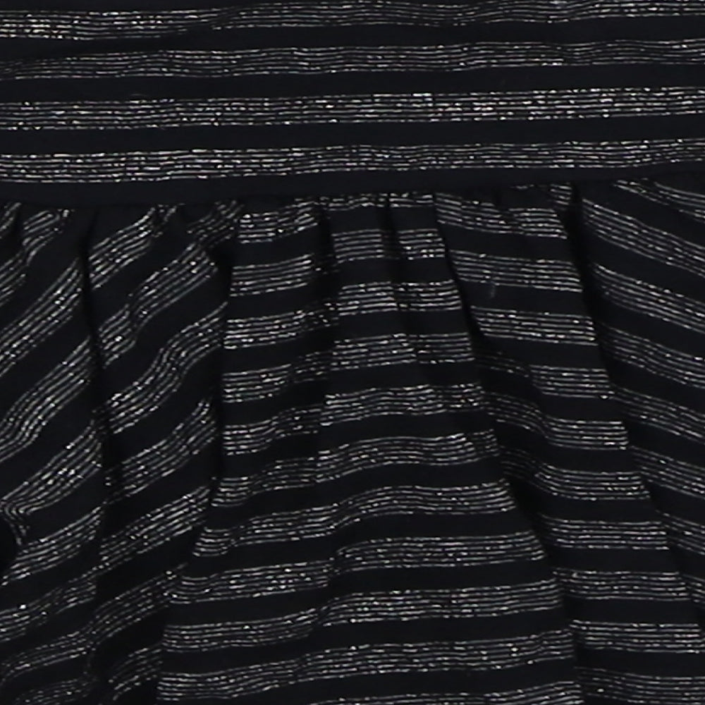 NEXT Girls Black Striped Viscose Skater Skirt Size 9 Years Regular