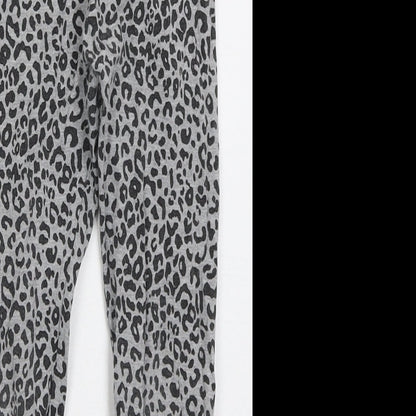 Zara Girls Grey Animal Print Cotton Carrot Trousers Size 9 Months Regular