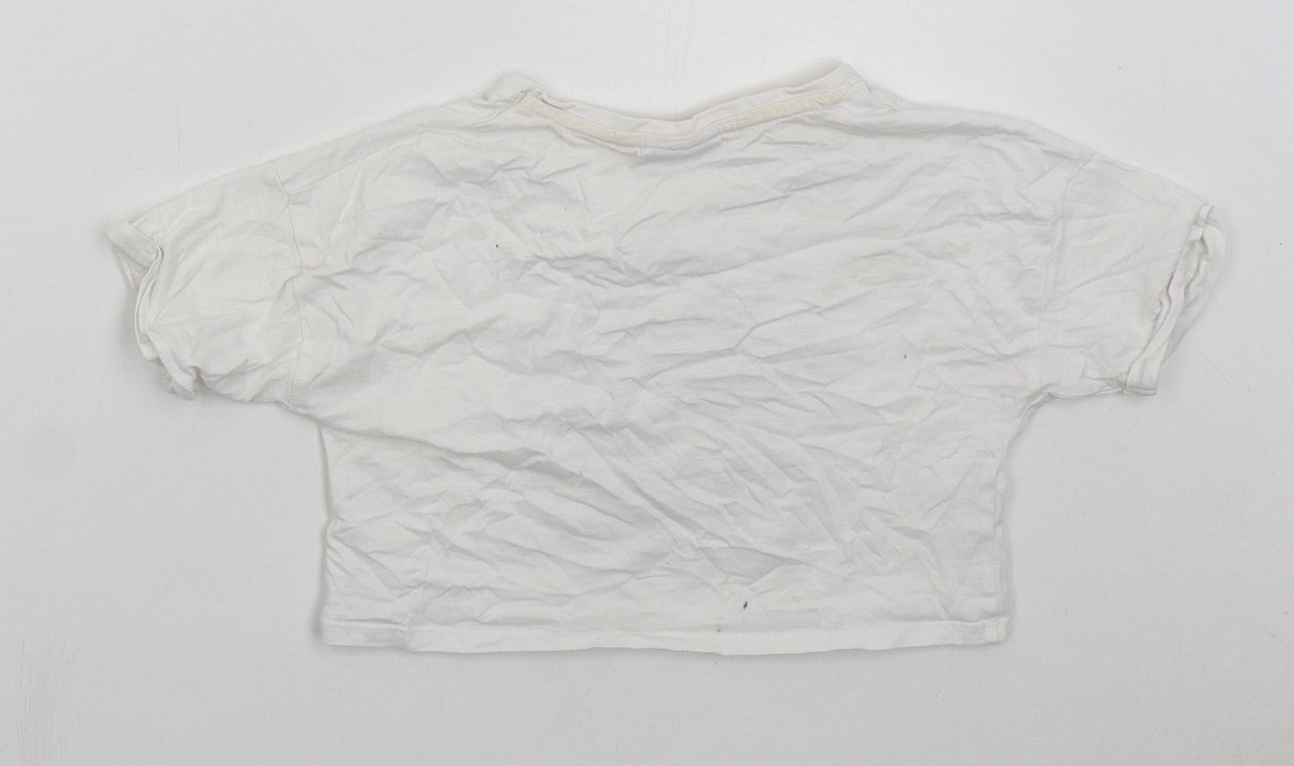 Matalan Girls White Cotton Cropped T-Shirt Size 9 Years Crew Neck Pullover - New York