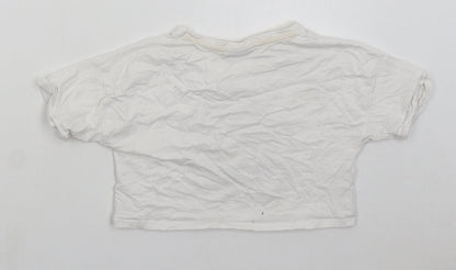 Matalan Girls White Cotton Cropped T-Shirt Size 9 Years Crew Neck Pullover - New York