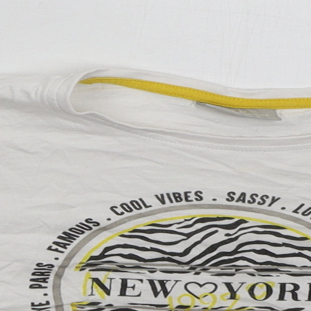 Matalan Girls White Cotton Cropped T-Shirt Size 9 Years Crew Neck Pullover - New York