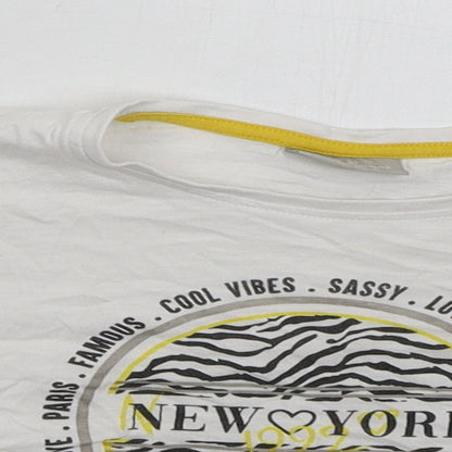 Matalan Girls White Cotton Cropped T-Shirt Size 9 Years Crew Neck Pullover - New York