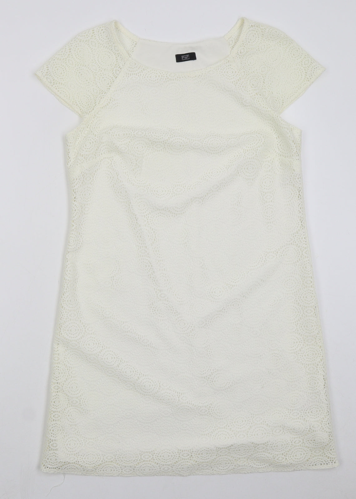 F&F Womens Ivory Polyester A-Line Size 12 Round Neck Pullover
